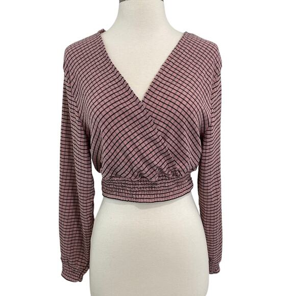 Smocked Waist Long Sleeve Milkmaid Pinup Crop Top Size M V Neck H&M Feminine - Picture 2 of 9